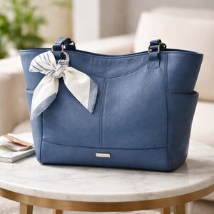 Euc Coach Carrie Tote Bag Leather Blue